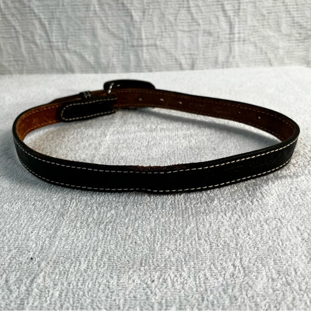Acme Vintage Brown Leather Belt 26 With Bucking Bronc Cowboy Buckle made in USA